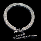 Sparkling 3 Row Silver Crystal Collar Chain Choker Necklace Stunning Neckpiece Bridal Wedding Fashion Jewelry