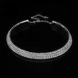 Sparkling 3 Row Silver Crystal Collar Chain Choker Necklace Stunning Neckpiece Bridal Wedding Fashion Jewelry