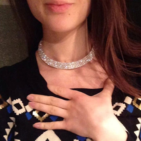 Sparkling 3 Row Silver Crystal Collar Chain Choker Necklace Stunning Neckpiece Bridal Wedding Fashion Jewelry