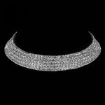 Stunning Silver Dazzling Crystal Wedding Party Wear 5 Row Choker Statement Necklace