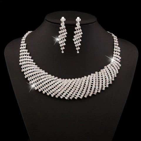 Luxurious Silver Austia Crystals Dazzling Bridal Wedding Fashion Jewelry Set For Women - EonShoppee