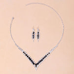Luxury Elegant Black Crystal V Shape Choker Necklace Earrings Bridal Jewelry Set For Women