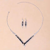 Luxury Elegant Black Crystal V Shape Choker Necklace Earrings Bridal Jewelry Set For Women