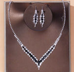 Luxury Elegant Black Crystal V Shape Choker Necklace Earrings Bridal Jewelry Set For Women