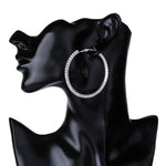 50 mm Big Round Silver Plated Crystal Hoop Earrings Basketball Wives CZ Fashion Earrings