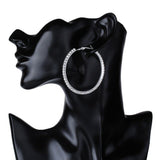 50 mm Big Round Silver Plated Crystal Hoop Earrings Basketball Wives CZ Fashion Earrings