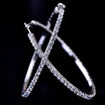 50 mm Big Round Silver Plated Crystal Hoop Earrings Basketball Wives CZ Fashion Earrings