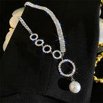 Geometric Silver Choker Necklace for Women Pearl Pendant Necklace Charm Jewelry - EonShoppee
