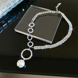 Geometric Silver Choker Necklace for Women Pearl Pendant Necklace Charm Jewelry - EonShoppee