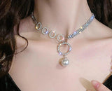 Geometric Silver Choker Necklace for Women Pearl Pendant Necklace Charm Jewelry - EonShoppee