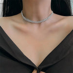 Shiny Clear Silver Full Rhinestone Crystal Neck Band Choker Necklace Women Fashion Jewelry Necklace