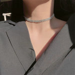 Shiny Clear Silver Full Rhinestone Crystal Neck Band Choker Necklace Women Fashion Jewelry Necklace