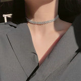 Shiny Clear Silver Full Rhinestone Crystal Neck Band Choker Necklace Women Fashion Jewelry Necklace