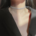 Shiny Clear Silver Full Rhinestone Crystal Neck Band Choker Necklace Women Fashion Jewelry Necklace