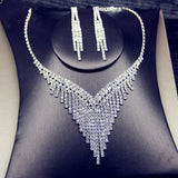 Luxurious Evening Party Wear Silver Crystal Necklace & Earrings Bridal Wedding Fashion Jewelry Set