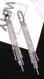 Shiny Crystal Silver Multi Tassel Long Drop Earrings Women Party wear Fashion Jewelry Dangle earrings