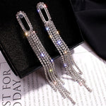 Shiny Crystal Silver Multi Tassel Long Drop Earrings Women Party wear Fashion Jewelry Dangle earrings