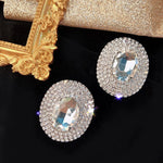 Exaggerated Silver Crystal Oversized Oval Stud Statement Earrings For Women