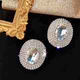 Exaggerated Silver Crystal Oversized Oval Stud Statement Earrings For Women