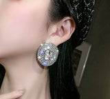 Exaggerated Silver Crystal Oversized Oval Stud Statement Earrings For Women