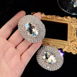 Exaggerated Silver Crystal Oversized Oval Stud Statement Earrings For Women