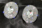 Exaggerated Silver Crystal Oversized Oval Stud Statement Earrings For Women
