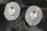 Exaggerated Silver Crystal Oversized Oval Stud Statement Earrings For Women
