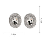 Exaggerated Silver Crystal Oversized Oval Stud Statement Earrings For Women
