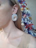 Exaggerated Silver Crystal Oversized Oval Stud Statement Earrings For Women