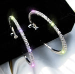 70 mm Round Silver Plated Large Crystal Hoop Earrings Basketball Wives CZ Fashion Earrings