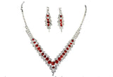 Glamorous SILVER RED Stunning Crystal Necklace Earrings Fashion Jewelry Set Dress Jewelry