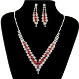 Glamorous SILVER RED Stunning Crystal Necklace Earrings Fashion Jewelry Set Dress Jewelry