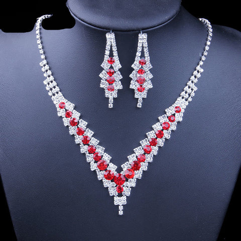 Glamorous SILVER RED Stunning Crystal Necklace Earrings Fashion Jewelry Set Dress Jewelry