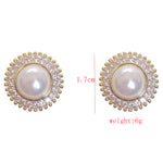 Gorgeous Gold Plated Big Round Pearl Crystal Stud Earrings Wedding Fashion Jewelry Party Earrings
