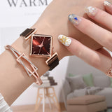 Luxury Fashion Square Mesh Chain Magnetic Buckle Ladies Quartz Wrist Watch With Rose Gold Bracelet