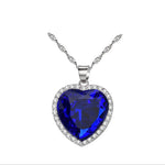 Fashion Sapphire Blue Crystal Love Titanic Heart Of The Sea Sweater Chain Pendant Necklace & Earrings Best Valentines Gift