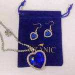 Fashion Sapphire Blue Crystal Love Titanic Heart Of The Sea Sweater Chain Pendant Necklace & Earrings Best Valentines Gift