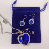 Fashion Sapphire Blue Crystal Love Titanic Heart Of The Sea Sweater Chain Pendant Necklace & Earrings Best Valentines Gift