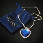 Fashion Sapphire Blue Crystal Love Titanic Heart Of The Sea Sweater Chain Pendant Necklace & Earrings Best Valentines Gift