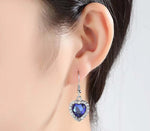 Fashion Sapphire Blue Crystal Love Titanic Heart Of The Sea Sweater Chain Pendant Necklace & Earrings Best Valentines Gift
