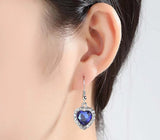 Fashion Sapphire Blue Crystal Love Titanic Heart Of The Sea Sweater Chain Pendant Necklace & Earrings Best Valentines Gift
