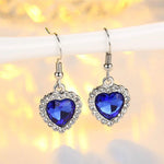 Fashion Sapphire Blue Crystal Love Titanic Heart Of The Sea Sweater Chain Pendant Necklace & Earrings Best Valentines Gift