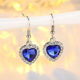 Fashion Sapphire Blue Crystal Love Titanic Heart Of The Sea Sweater Chain Pendant Necklace & Earrings Best Valentines Gift