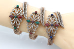 Elegant Antique Finish Ethnic Style Colorful Openable Cuff Bracelet Bangle Indian Wedding Jewelry