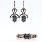 Traditional Antique Gold Finish Royal Blue Crystal Dangle Earrings Cuff Bangle Bracelet Indian Jewelry Set