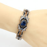 Traditional Antique Gold Finish Royal Blue Crystal Dangle Earrings Cuff Bangle Bracelet Indian Jewelry Set
