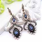 Traditional Antique Gold Finish Royal Blue Crystal Dangle Earrings Cuff Bangle Bracelet Indian Jewelry Set