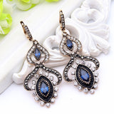 Traditional Antique Gold Finish Royal Blue Crystal Dangle Earrings Cuff Bangle Bracelet Indian Jewelry Set