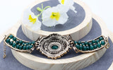Royal Traditional Ethnic Jewelry Emerald Green Crystal Beads Women Wide Fashion Statement Bracelet