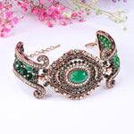 Royal Traditional Ethnic Jewelry Emerald Green Crystal Beads Women Wide Fashion Statement Bracelet